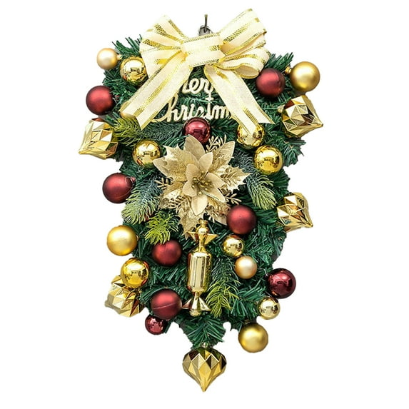 Christmas Inverted Tree Decoration Christmas Ball Vine Branch Wall Hanging Window Scene Decoration Bow Knot Vine Bar Door Hanging 45cm/17.7in
