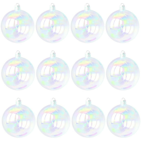 Christmas Iridescent Ornaments Balls 12 Pcs Plastic Clear Ball Ornaments 2 inch Decorative Hanging Ornaments Shatterproof Christmas Ornaments for Xmas Tree Wedding Valentine's Day Party Decora