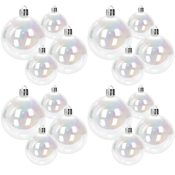 Christmas Iridescent Ornaments Balls Plastic Iridescent Ornaments Clear Ornaments DIY Christmas Tree Baubles Rainbow Christmas Hanging Balls for Xmas Tree Birthday Party Decor (16 Pcs 4 Sizes)