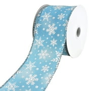 Christmas Iridescent Snowflakes Satin Wired Ribbon, 2-1/2-Inch, 10-Yard - Light Blue