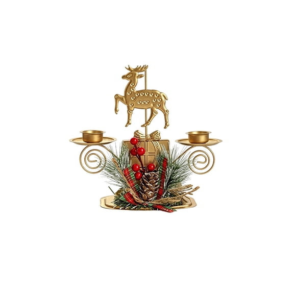 Christmas Iron Double Candlestick Tabletop Decor, Twin Candle Cutout, Christmas Decorations Indoor Outdoor Decor for Table Mantel Shelf