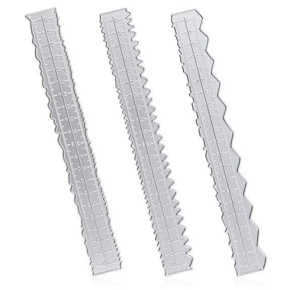 Christmas Irregular Edge Ruler, Metal Paper Tearing Ruler, 3-Pack Irregular Edge Ruler for Paper Craft, Tearing And Embossing Measuring Tool, Silver