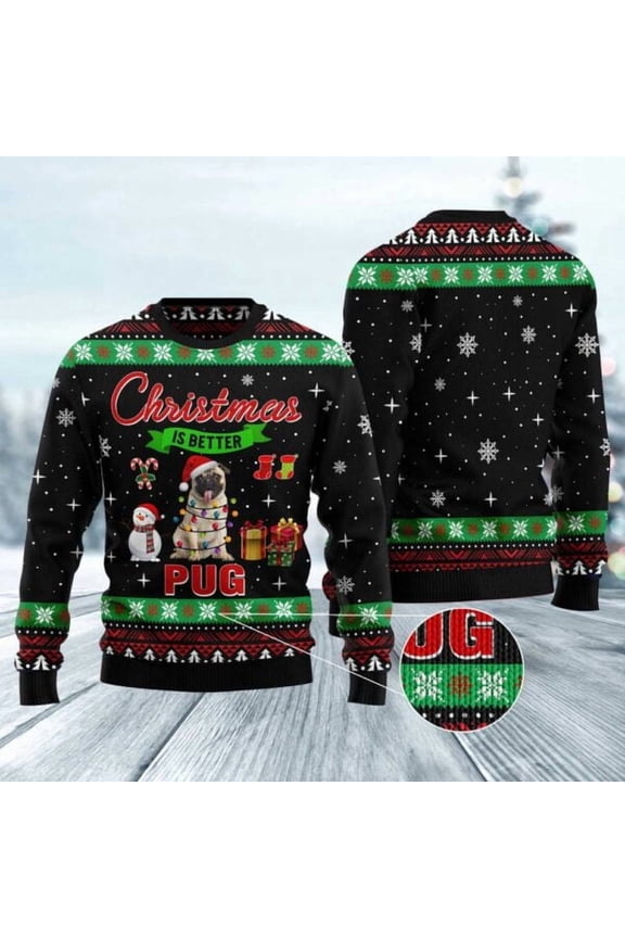 Christmas Is Better With Pug Christmas Sweater, Dog Christmas Sweater, Dog Sweaters
