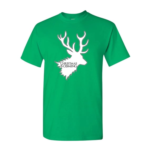 Christmas Is Coming Adult DT T-Shirts Tee (X Large, Irish Green)