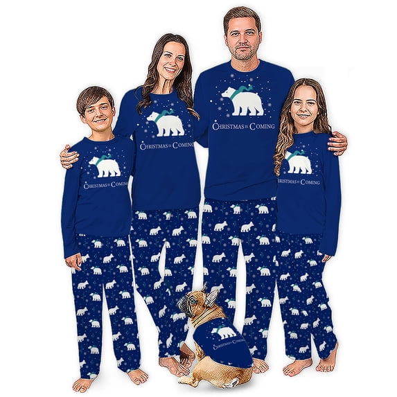 Christmas Is Coming Polar Bear Matching Family Pajamas With Dog, Christmas PJs, Plus Sizes, With Pockets