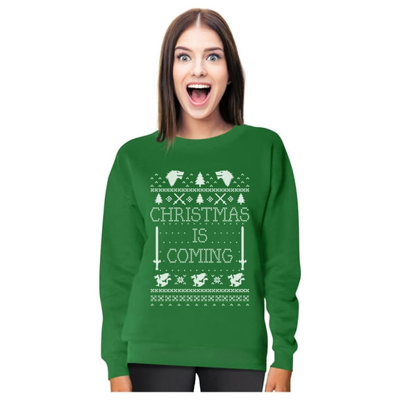 Christmas Is Coming Ugly Christmas Sweater Women Sweatshirt X-Large Green