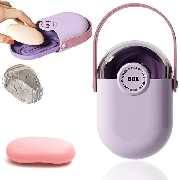 Christmas Items! Hilingoto Travel Soap Case with Lid, Leakproof Soap Dish for Shower, Portable Soap Box with Draining Tray, for Bathroom, Gym, Purple