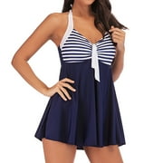 Christmas Jacenvly Plus Bathing Suits for Women 2 Piece Bikini with Skirt Ladies New Fashion Split Swimsuit Sports Stripe Casual Swimsuit