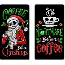 Christmas Jack Kitchen Dish Towels Set of 2, Black Xmas Drying Hand Towels Coffee Before Christmas Baking Cooking Cloth, Funny Holiday Winter Home Kitchen Decoration 18 x 26 Inch