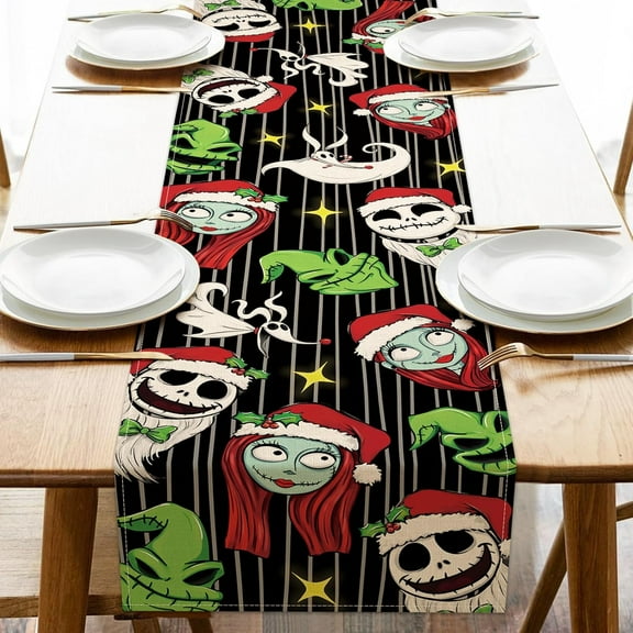Christmas Jack Placemats Set of 4, Xmas Sally Monster Ghost Dining Place Mats Table Decor, Winter Funny Holiday Stripes Star Home Kitchen Decoration 12 x 18 Inch