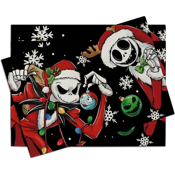 Christmas Jack Placemats Set of 4, Xmas Ball Snowflake Dining Place Mats Table Decor, Winter Funny Holiday Home Kitchen Decoration 12 x 18 Inch