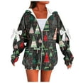 thumbnail image 1 of Christmas Jacket For Women Hooded Front Zip Xmas Print Bow Outwear Plus Size Casual Holiday Cardigan With Pockets (5XL, Black-A), 1 of 4