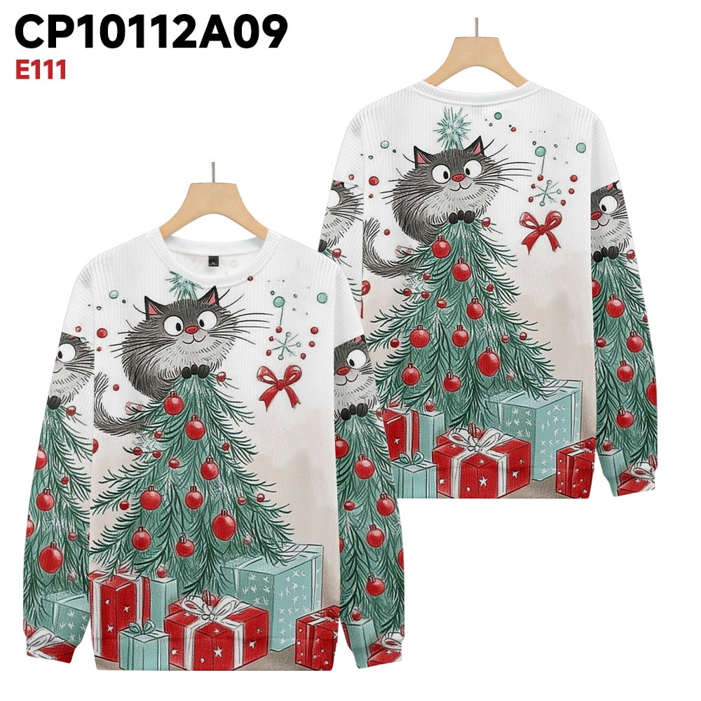 Christmas Jacket Knitted Long Sleeve Sweater Elk Snow Colour Print Crew