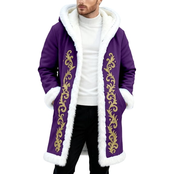 Christmas Jacket for Men Christmas Cardigan Santa Jacket Coat for Men Hoodies Claus Adult Suit Outfit Party Women Warm Lined Long Purple XXXXL