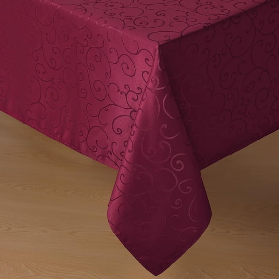 Christmas Jacquard Rectangle Tablecloth - Burgundy Waterproof Damask Curly Floral Pattern Decorative Table Cloth, Heavy Weight Fabric Table Cover for Dining/Party/Holiday - 52 x 70 Inch