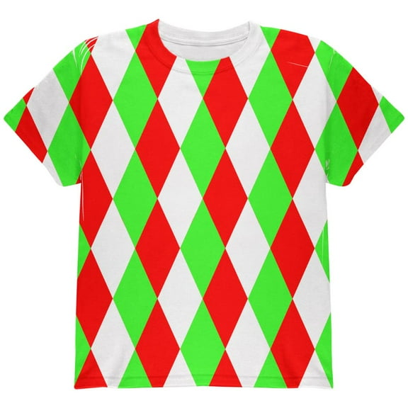 Christmas Jester Harlequin Costume All Over Youth T Shirt Multi YLG