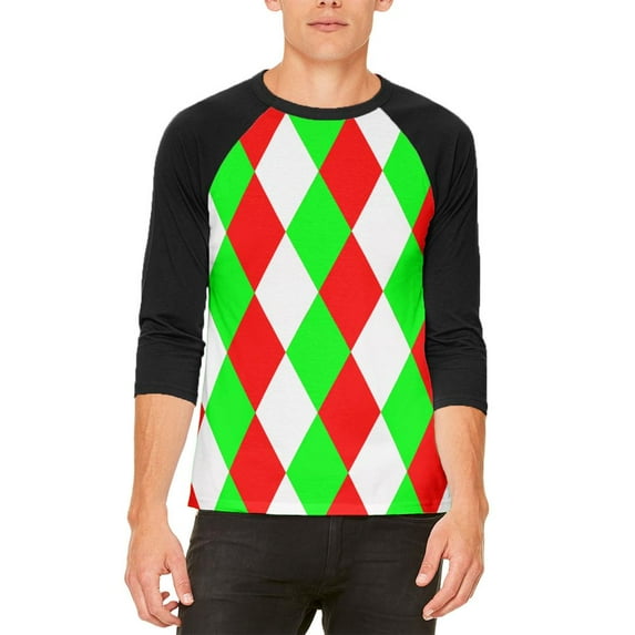Christmas Jester Harlequin Costume Mens Raglan T Shirt White-Black LG