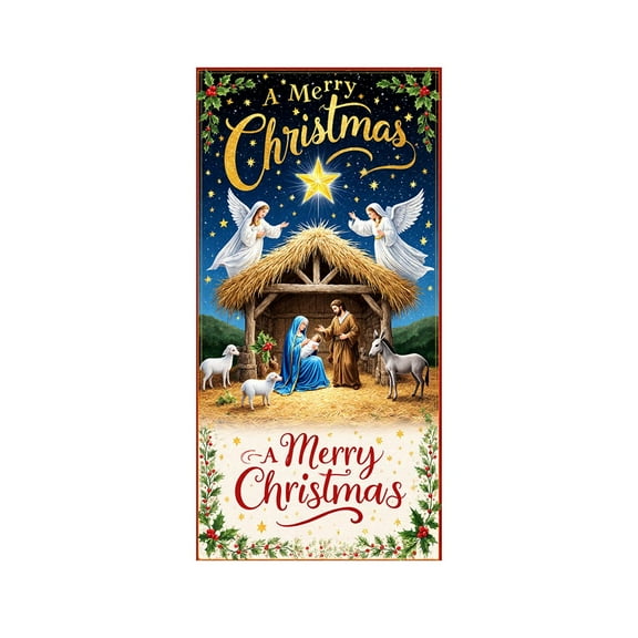 A Santa Claus Pattern Christmas Door Cover 35X71 Inch Holiday Door Decoration Festive Party Decor Polyester Material With Hanging Design