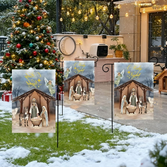 Christmas Jesus Nativity Garden Flag, Cozy Christian Yard Decoration Bunting Flag, 12 x 18 Double Sided Burlap Christmas Snowman Garden Banner, Indoor / Outdoor Porch Lawn, Patio Decor Welcome Flag