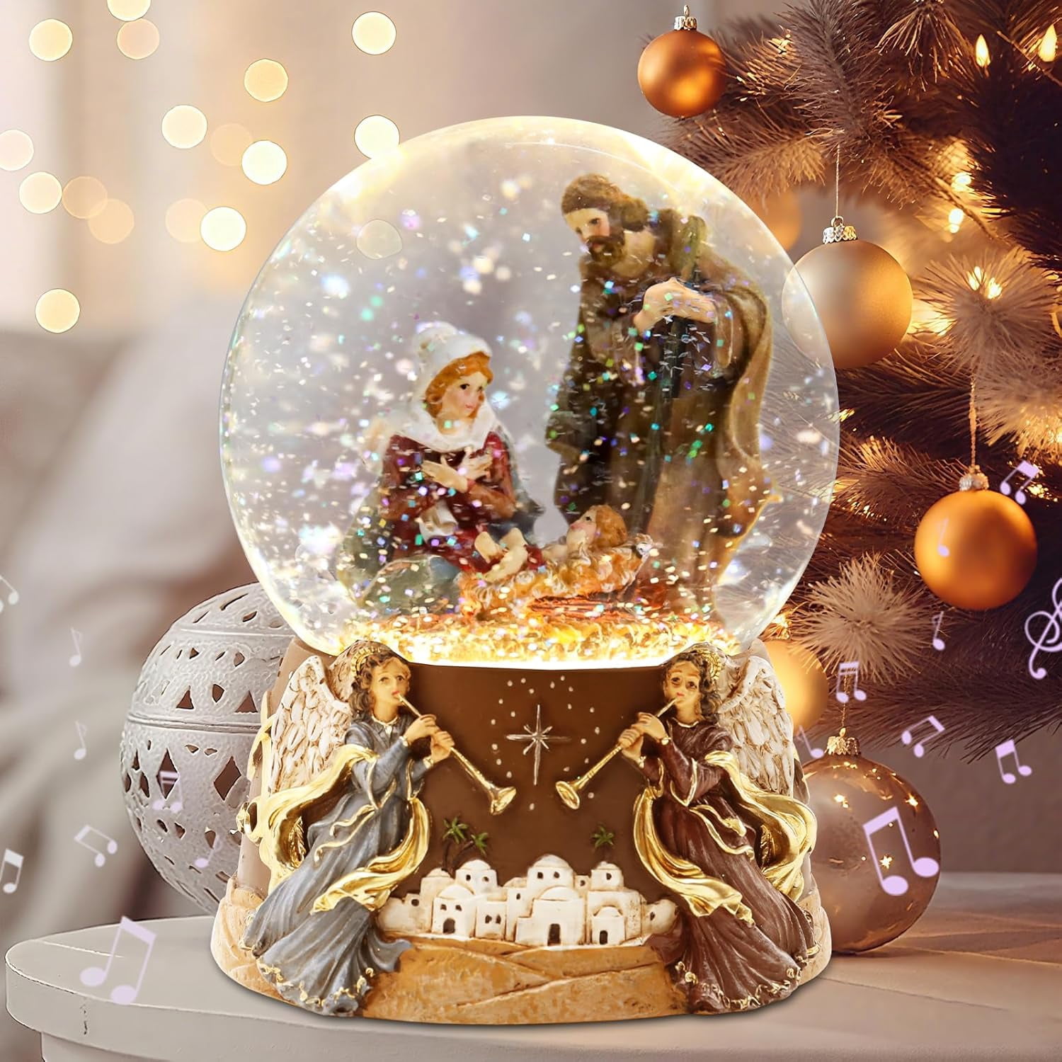 Christmas Jesus Snow Globe, Lighted Musical Snow Globes with Nativity ...