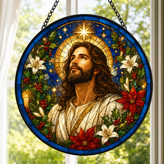 TITAN HARBOR Christmas Jesus Stained Glass Sun Catchers