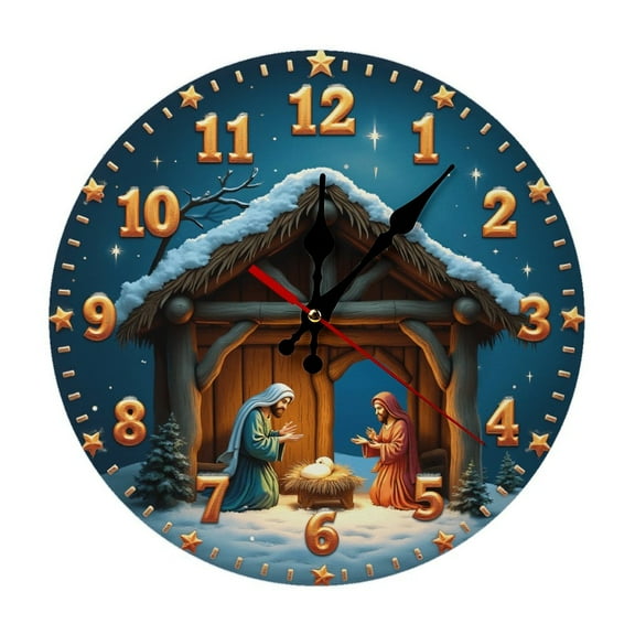 Christmas Jesus Wall Clock 10 Inch Silent Non Ticking Round Clock Decoration for Living Room Kitchen Bedroom Bathroom Office Classroom
