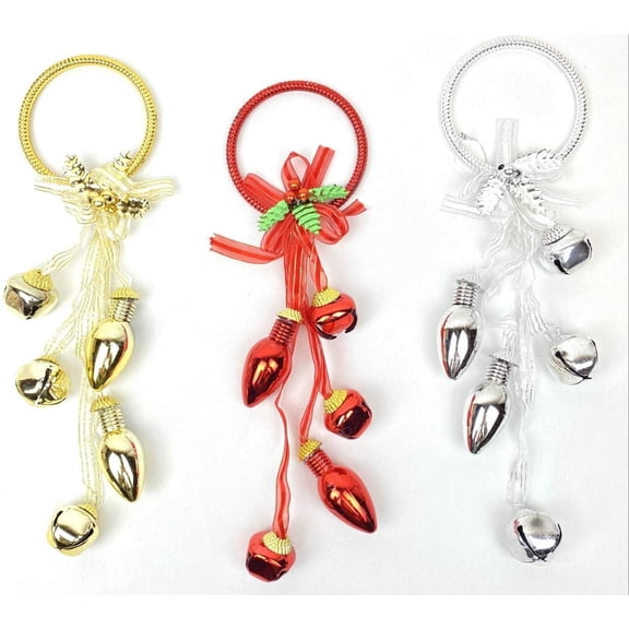 Christmas Jingle Bells Door Greeters / Door Hangers with Bells & Bulbs (Set of 3)