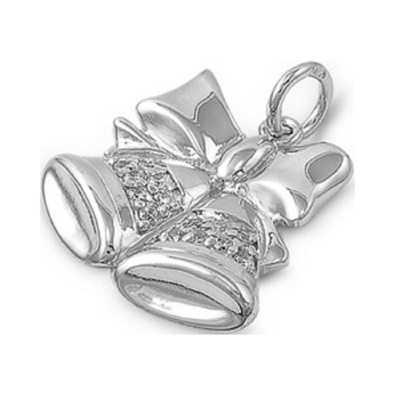 Christmas Jingle Bells Pendant Cubic Zirconia Sterling Silver