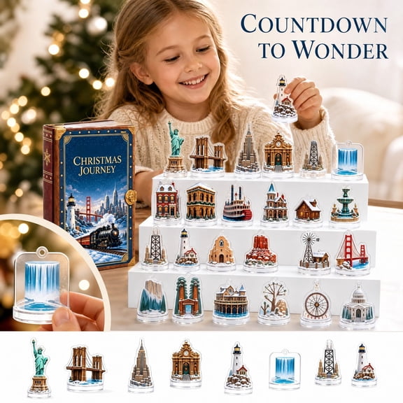 Christmas Journey 24-Day Advent Calendar, Acrylic City Landmark Countdown Ornaments