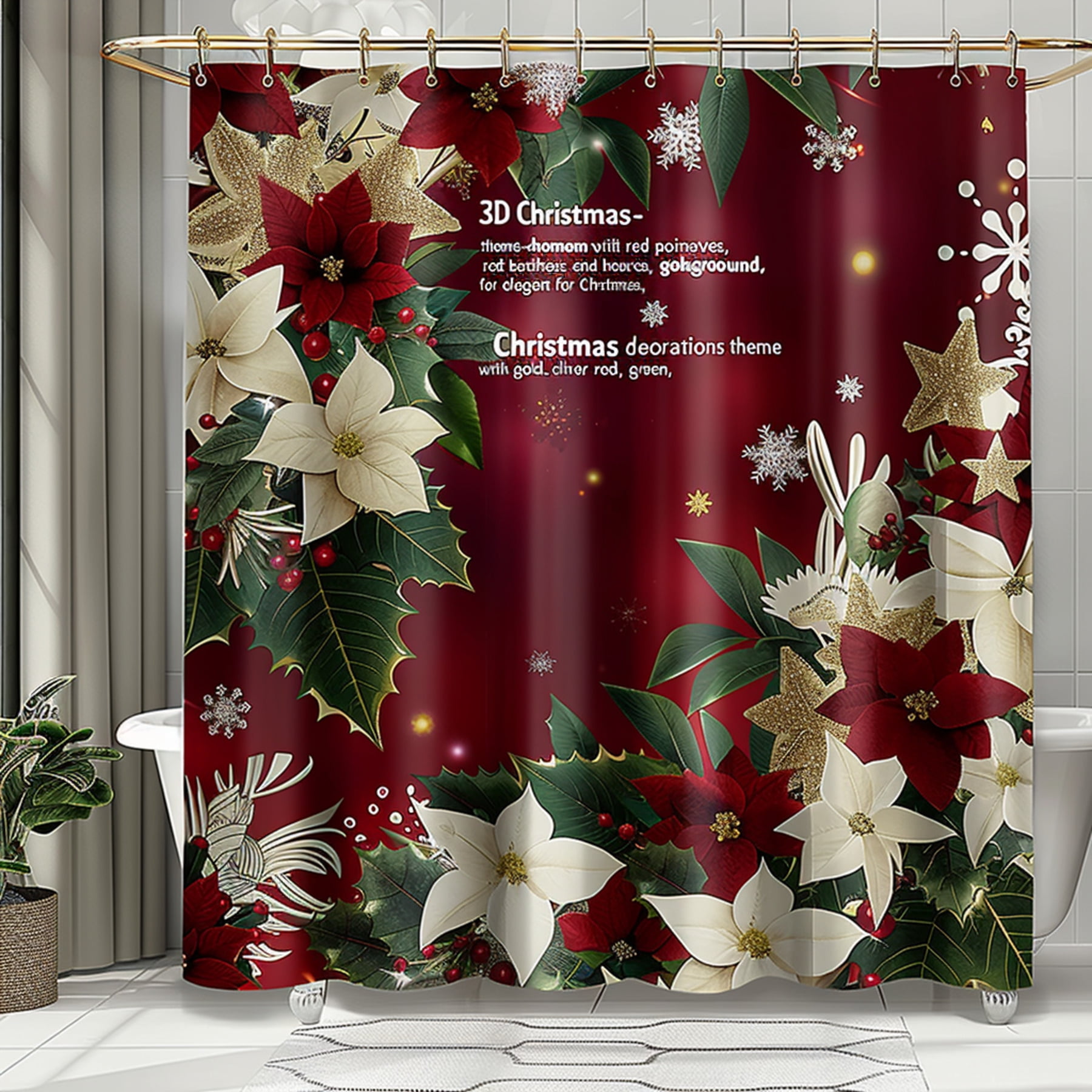 Christmas Joy: Festive Red Poinsettia Shower Curtain with Elegant White ...