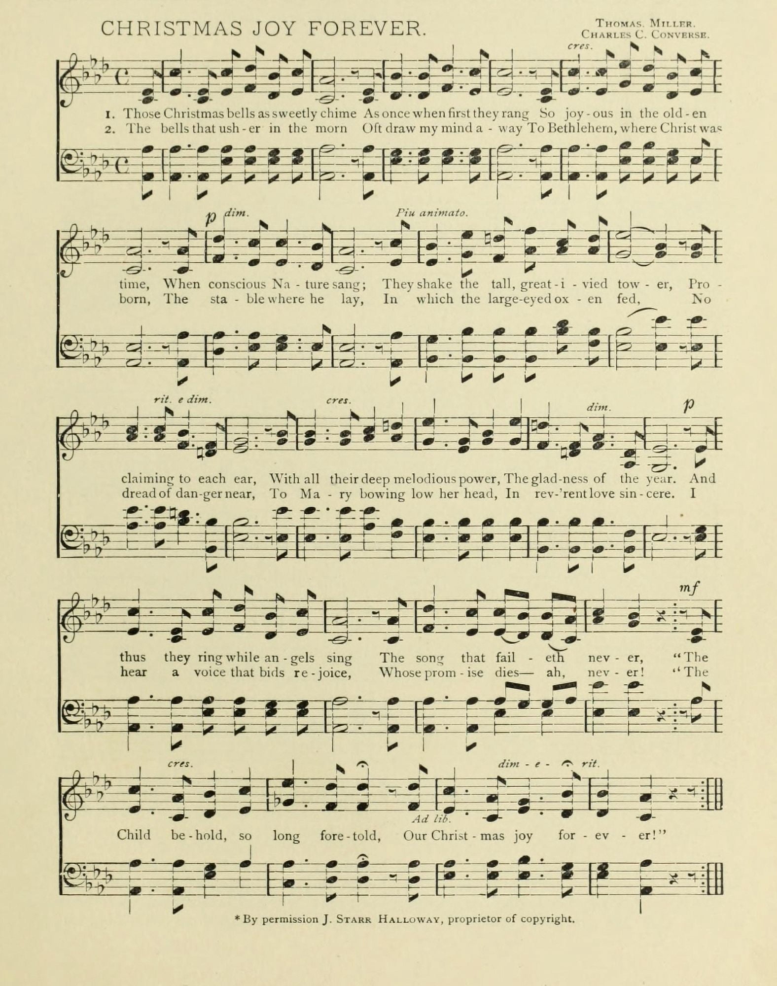 Christmas Joy Forever Christmas in Song 1891 Canvas Art - (24 x 36)