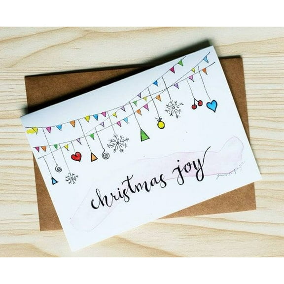 Christmas Joy Greeting Card  Festive Design with Colorful Banners & Ornaments  Blank Inside for Personal Messages  Perfect Holiday Card for Friends and Family