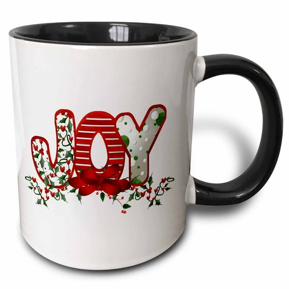 3drose, Christmas Joy in Red and Green Patterns, 15oz Two-tone Black Mug