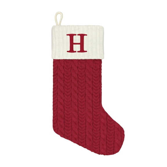 Christmas Joy Large Red Knit Monogram Stockings 21″, H