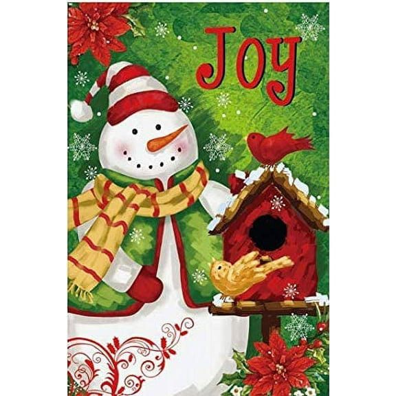 Christmas Joy Snowman Garden Flag - 12" x 18", Green Double Sided Winter Garden Decor