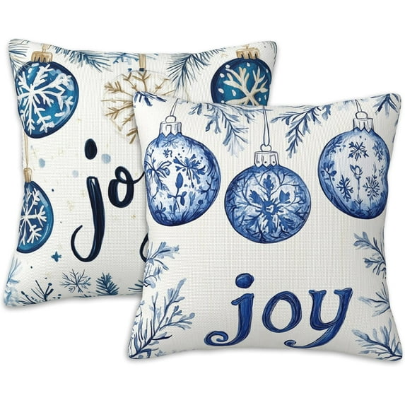 Christmas Joy Throw Pillow Cover Case Joy Snowflakes Throw Pillows Set of 2 Super Soft Pillow Covers 18x18 Inches Farmhouse Home Decor for Living Room Bedroom Sofa Couch Cushion Cover