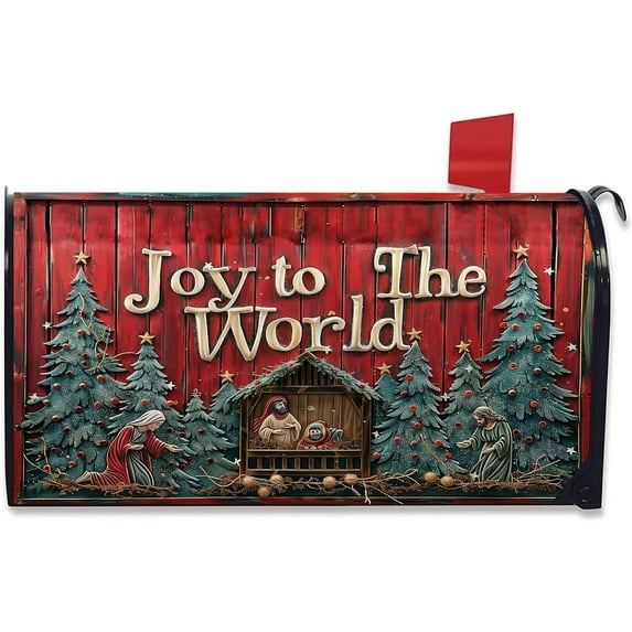 Christmas Joy to The World Mailbox Covers Magnetic Letter Post Box Cover Wrap Garden Yard Home Decor Outdoor Yard Farmhouse Home Mailbox Cover Magnetic Standard 21L X 18W