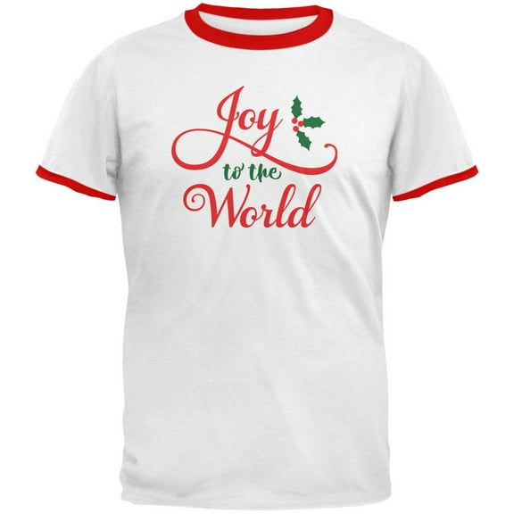 Christmas Joy to the World Script Mens Ringer T Shirt White-Red MD
