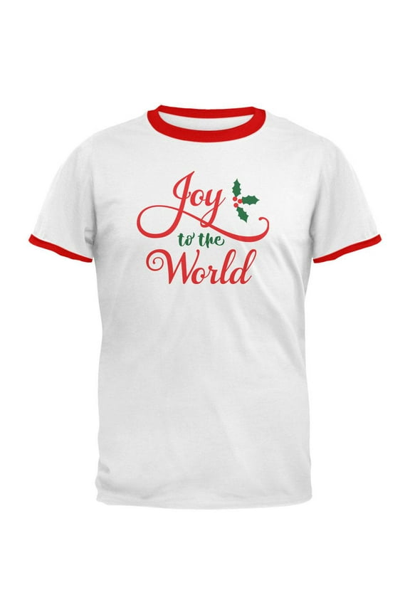 Christmas Joy to the World Script Mens Ringer T Shirt White-Red X-LG