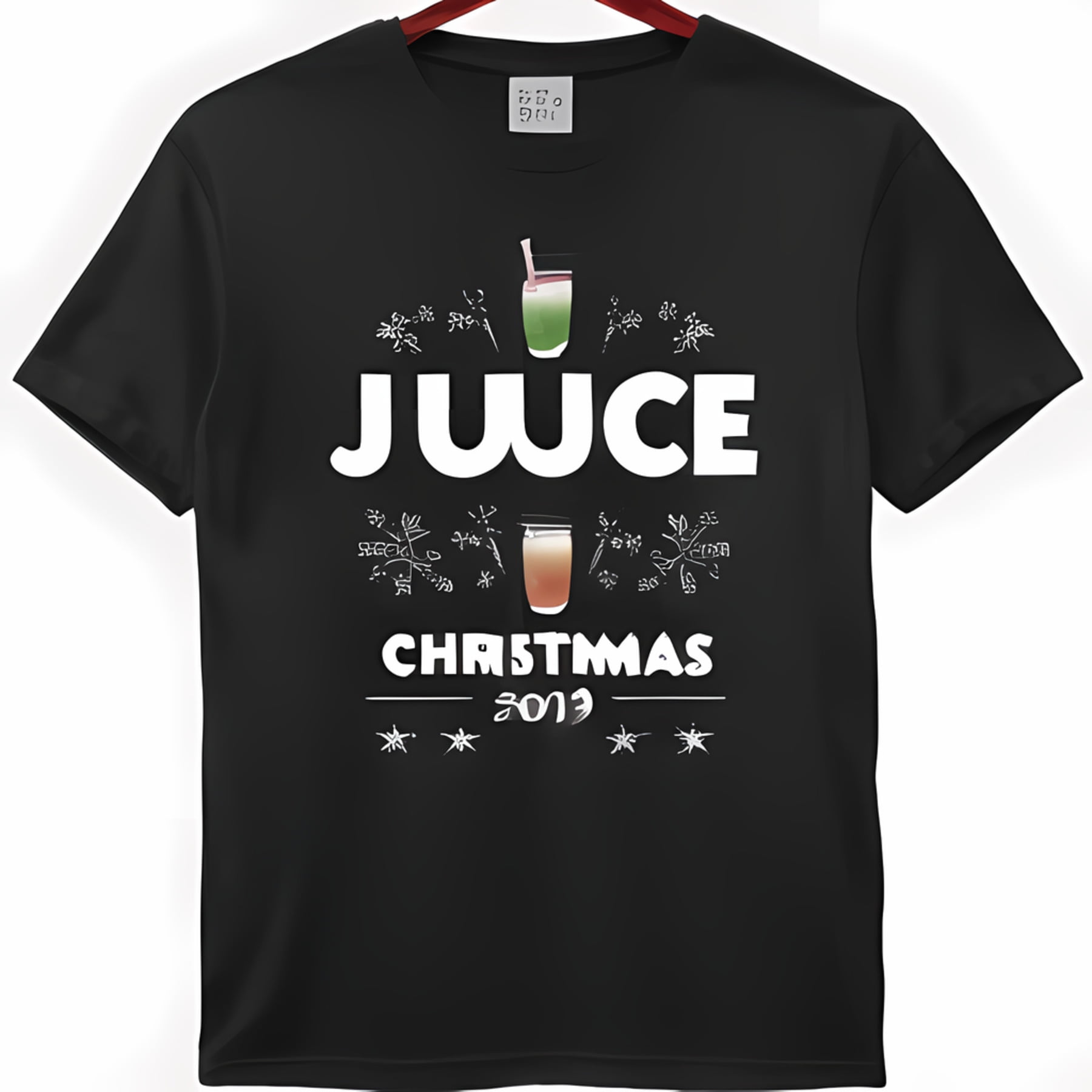 Christmas Juice Black TShirt with Green Juice Red Wine Snowflakes and