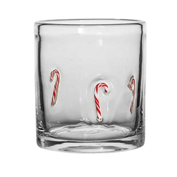 Christmas Juice Glasses 14-Ounce Double Layer Old Fashioned Icon Handblown Glass for Holiday Party Supplies Gift (Candy Canes)