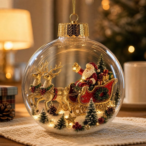 Christmas in July Indoor Vintage Christmas Decorations, Warm-Light Glowing PVC Ornament with Christmas Scene, Hanging Tree Decor for Mantel Shelf & Window