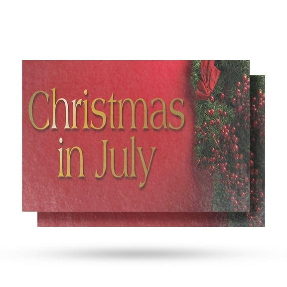 Christmas in July Vinyl Decal 2 Pack of 18 Inch x 24 Inch Weatherproof Heavy-Duty Adhesive Backing | Seasonal Promotions, Festive Decor, Retail Sales | Made in USA