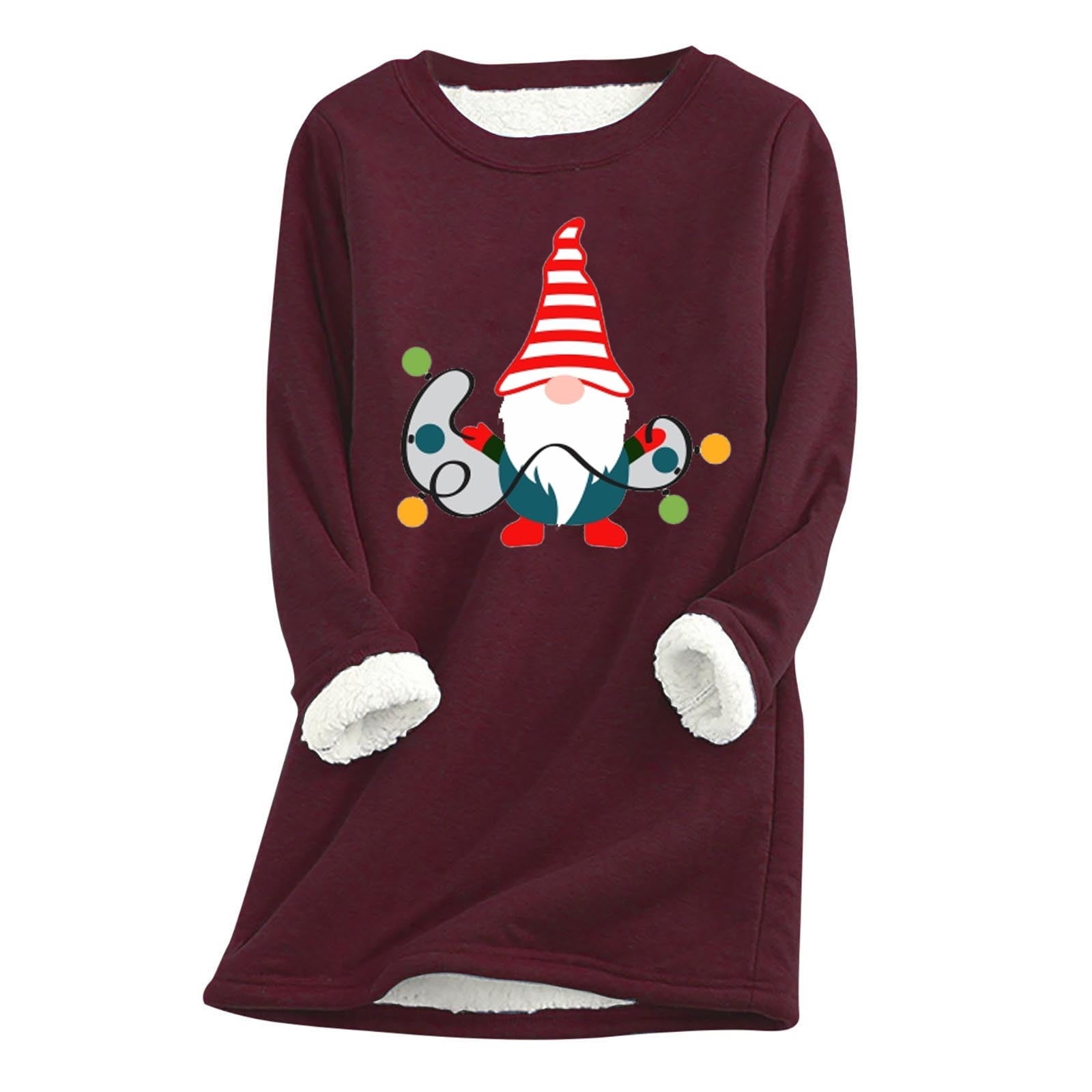 Christmas Jumper Women Sherpa Lined Sweatshirt Fleece Pullover Plush Sweater Winter Warm Tops Xmas Funny Graphic Reindeer Jumpers Thermal Underwear Loungewear Novelty Tunics Walmart