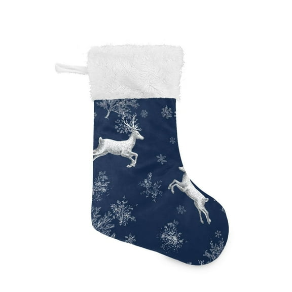 Christmas Jumping Reindeer Tree Snowflakes Christmas Stockings Large Capacity 18 inch Gift Bag with Hook Xmas Holiday Decor 1 Pack