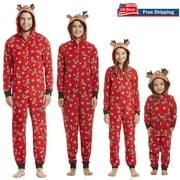 ARGULVTI Christmas Jumpsuit Pajamas for Family Onesie Hooded Sleepwear Matching Sets Cartoon Elf Print Pjs