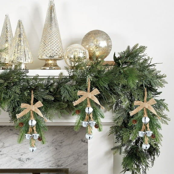 Christmas Jute Rope Bells 14.96"x7.08" Hotel Mall Tree Hanging Decorations,Holiday Xmas Party Ornaments for Store Home Office Front Door Wall Fireplace Mantle Table Display Decor-Silver