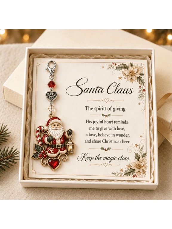 Christmas Keepsake Keychain Card&Pocket Hug, Christmas‑Theme Styles Keepsake Set, Stocking Fillers Secret Santa Holiday Gift (Santa)