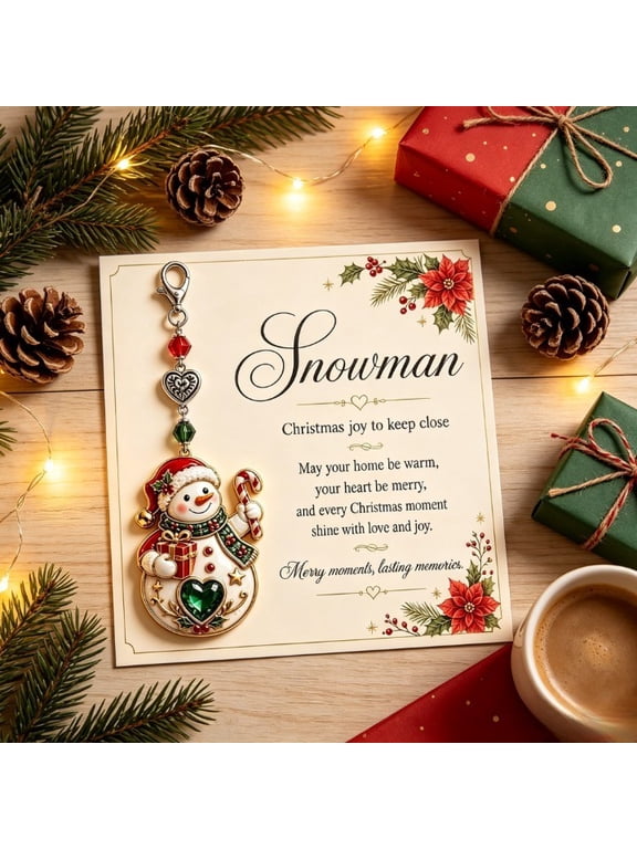 Christmas Keepsake Keychain Card & Pocket Hug, Snowman Holiday Charm With Message Card, Festive Key Ring Gift For Friends And Family, Snowman