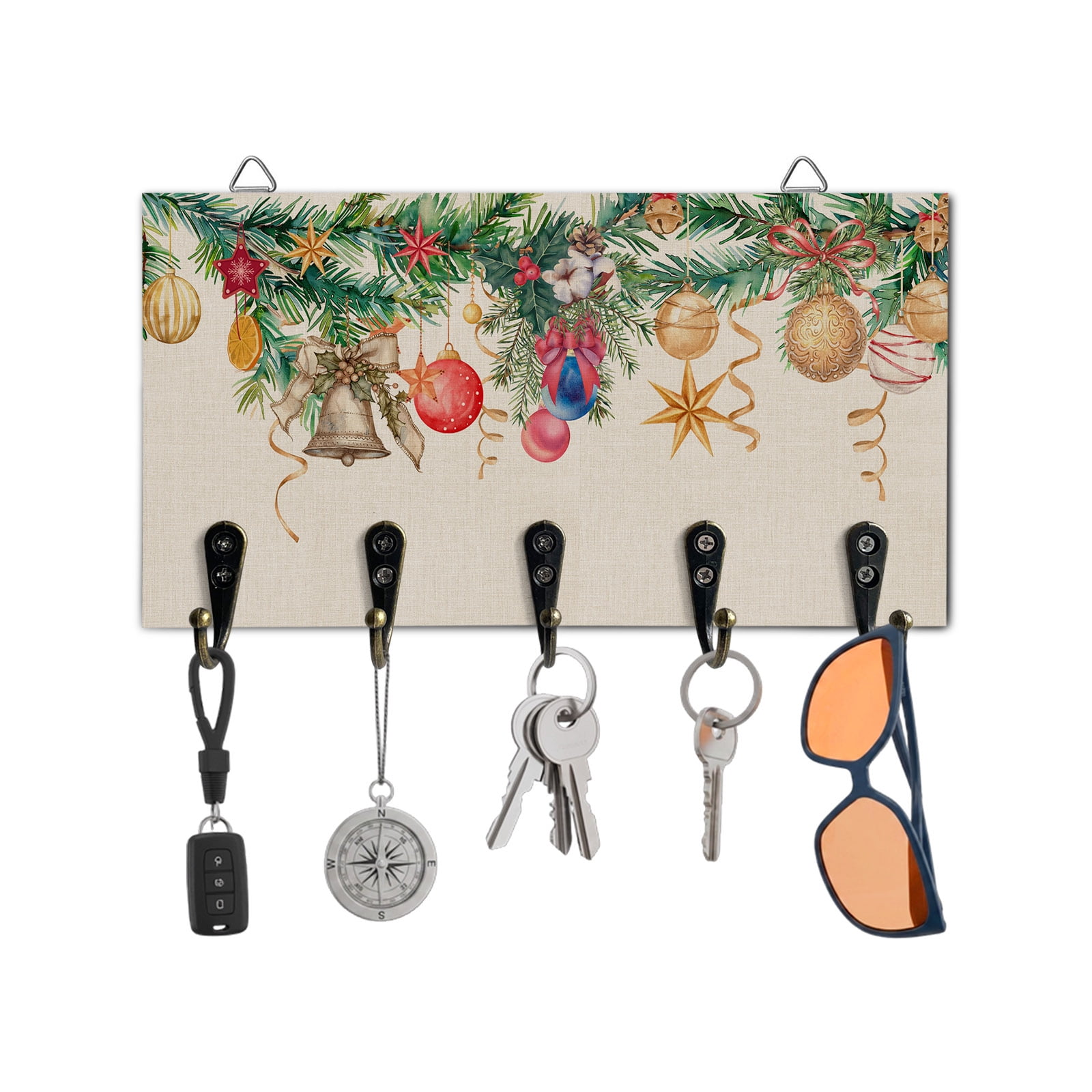 Christmas Key Holder for Wall Christmas Balls Bell Key Hooks Wood Wall ...